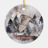 Barn Owl Moon Waterverf Forest Kerstmis Ornament (Voorkant)