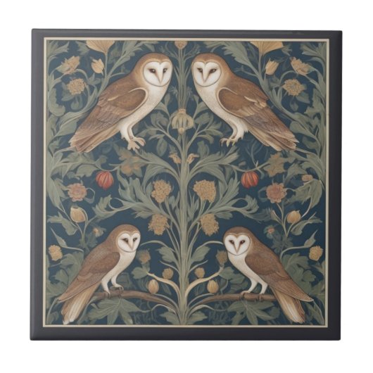 Barn Owl Pattern William Morris stijl Uilen Tegeltje (Voorkant)
