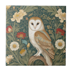 Barn Owl William Morris stijl Links tegenover Bloe Tegeltje
