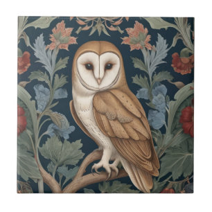 Barn Owl William Morris stijl Links tegenover Flor Tegeltje