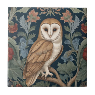 Barn Owl William Morris stijl Rechts tegenover Flo Tegeltje