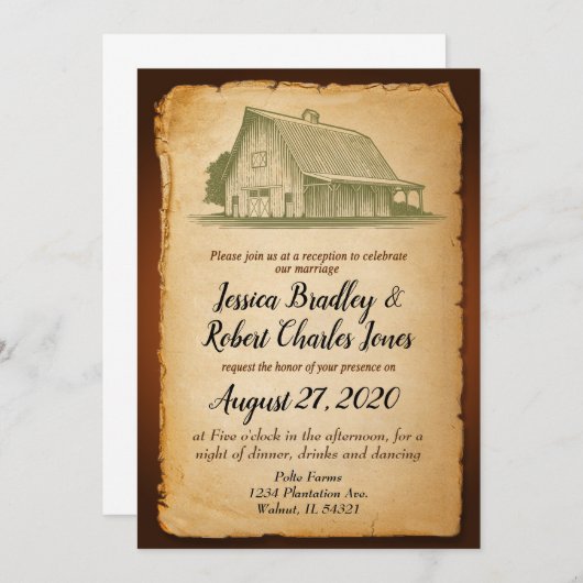 Barn Party Rustique Faire-part de mariage (Devant / Derrière)