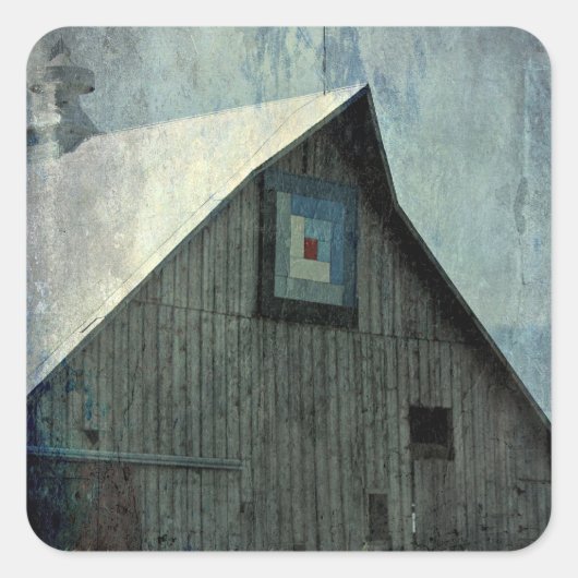 Barn Quilt Grunge Vierkante Sticker (Voorkant)