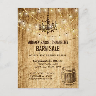 Barn Sale-postkaart w chandelier, whiskey-vat Briefkaart