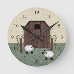 Barn Sheep Wall Clock Ronde Klok