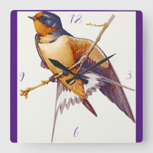 "Barn Swallow" Vierkante Klok