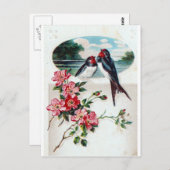 Barn Swallows en Roze Flowers Briefkaart (Voorkant / Achterkant)