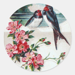 Barn Swallows en Roze Flowers Ronde Sticker