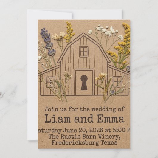 Barn Wedding- Rustic Floral Invitation Keepsake (Devant)