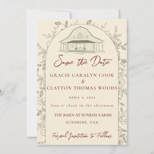 Barn Wedding Save the Dates Invitation Kaart (Voorkant)