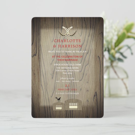 Barn Wedding Wood Red Buffalo Plaid Country Rustie Kaart (Staand voorkant)