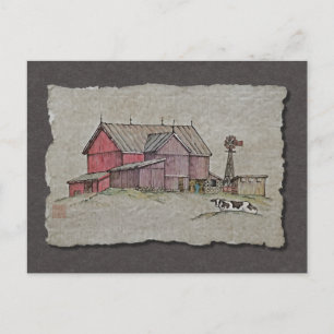 Barn Windmill en Cow Briefkaart