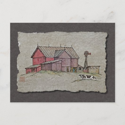 Barn Windmill en Cow Briefkaart (Voorkant)