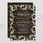 Barn Wood Baby's Breath Border Wedding Invitations Kaart (Voorkant / Achterkant)