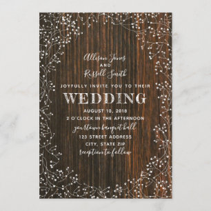 Barn Wood + Baby's Breath Calligraphy Wedding Kaart