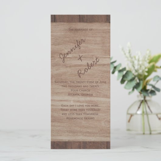Barn Wood Beren Country Wedding Programme Programma (Staand voorkant)