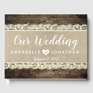 Barn Wood Burlap Dentelle Rustique Mariage livre d