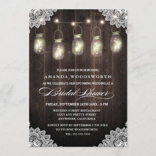 Barn Wood dentelle Mason Jar Invitations de douche