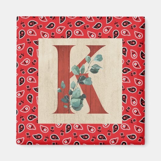 Barn Wood en Bandana Letter K Magneet (Voorkant)