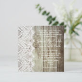 Barn Wood en Lace Square Wedding Invitations Kaart (Staand voorkant)