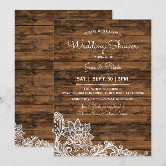 Barn Wood en Lace Wedding Shower Kaart (Voorkant / Achterkant)