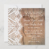 Barn Wood et dentelle Carré de mariage Invitations (Devant)