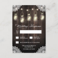Barn Wood et dentelle Mason Jar Wedding Cartes RSV