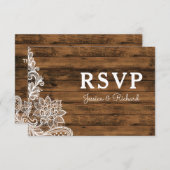Barn Wood et mariage dentelle RSVP Faire-part (Devant / Derrière)