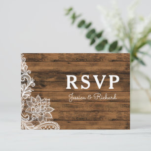 Barn Wood et mariage dentelle RSVP Faire-part