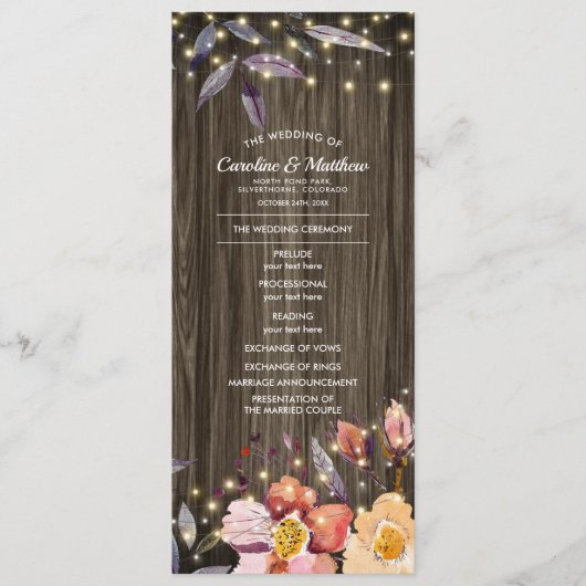 Barn Wood Fall Flowers Programme de mariage (Devant)