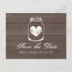 Barn wood grain jar save the date cards aankondigingskaart