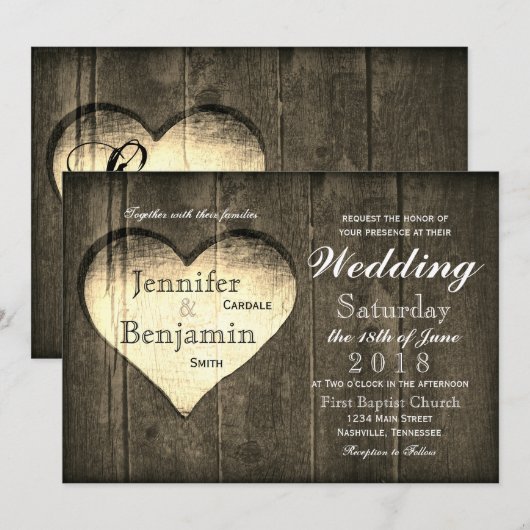 Barn Wood Heart Country Wedding Invitation Kaart (Voorkant / Achterkant)
