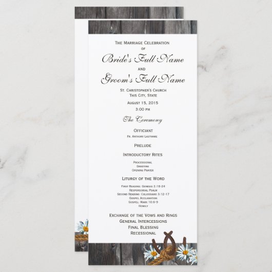 Barn Wood Hoefijzers en Daisy Wedding Programma (Voorkant / Achterkant)