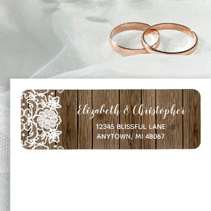 Barn Wood Lace Calligraphy Wedding Return Address Etiket