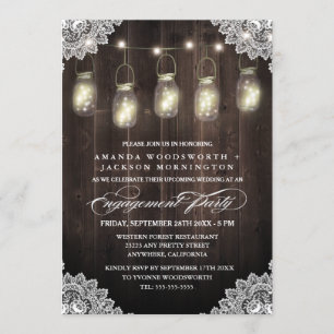 Barn Wood Lace Mason Invitations de la partie d'en