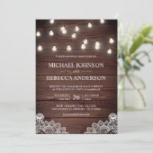 Barn Wood Lace String Lights Foto QR Code Weddensc Kaart (Staand voorkant)