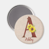 Barn Wood Letter A & Sunflower Magneet (Voorkant / Achterkant)