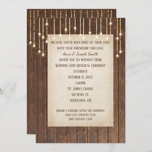 Barn Wood Lights Vow Renewal Invitation (Devant / Derrière)