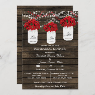 Barn wood mason jar poinsettias repetial diner kaart