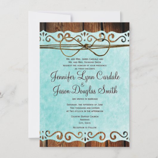Barn Wood Papier Vintage Turquoise Invitations de (Devant)