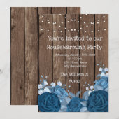 Barn Wood Rustic Blue Bouquet Housewarming Party Kaart (Voorkant / Achterkant)