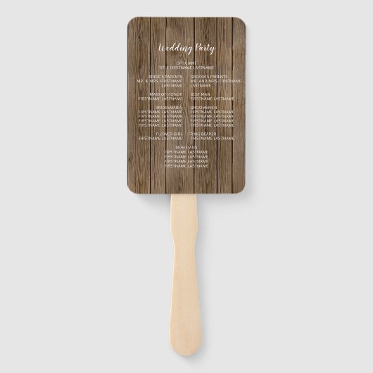 Barn Wood Rustic Calligraphy Wedding Programme Handwaaier (Achterkant)