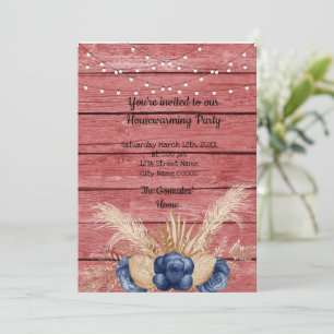 Barn Wood Rustic Dusty Flowers Housewarming Party Kaart