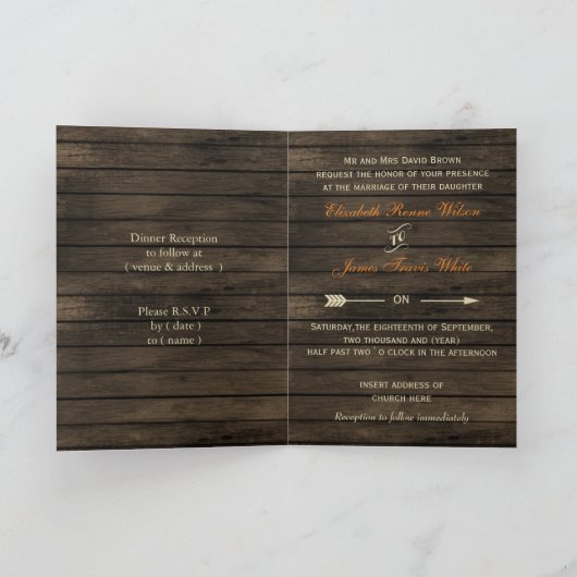 Barn Wood Rustic Fall Leaves invitations de mariag (Intérieur)