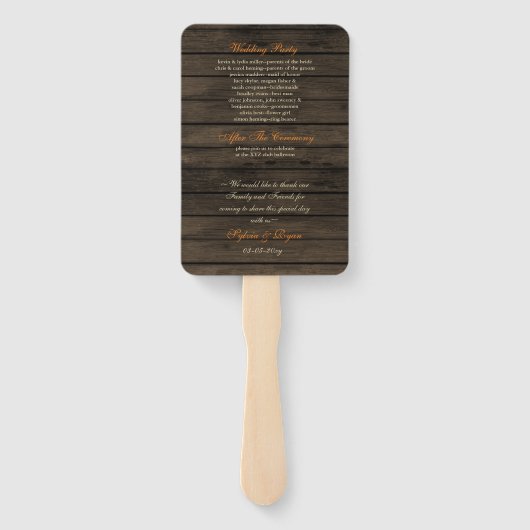 Barn Wood Rustic Fall Leaves Wedding Programs Handwaaier (Achterkant)