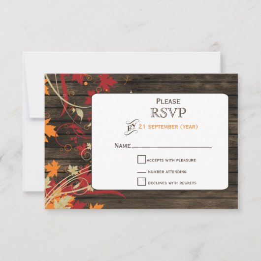 Barn Wood Rustic Fall Leaves Wedding rsvp (Voorkant)