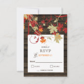 Barn Wood Rustic Fall Leaves Wedding RSVP Kaartje (Voorkant)