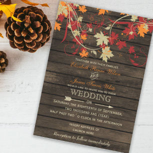 Barn Wood Rustic Fall Leaves Weduwen uitnodigingen