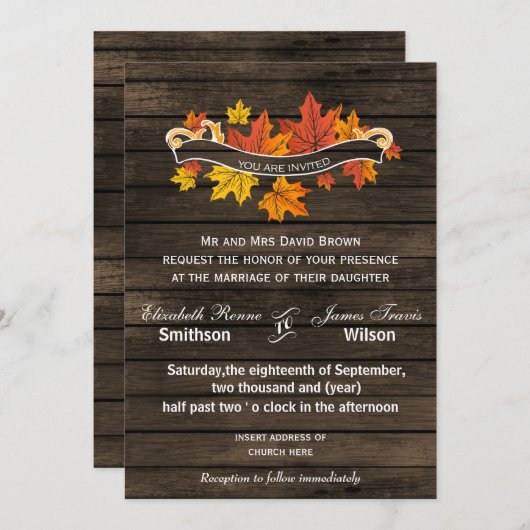 Barn wood Rustic Mariage de automne invitations (Devant / Derrière)