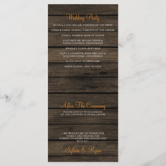 Barn Wood Rustic Mariage de automne programmes (Dos)